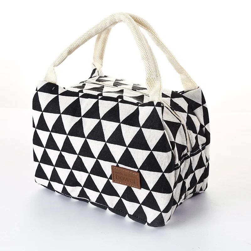 Simple Striped Cloth Art Aluminum Foil Delivery Bento Insulated Portable Lunch With Zipper Lunch Box Bag