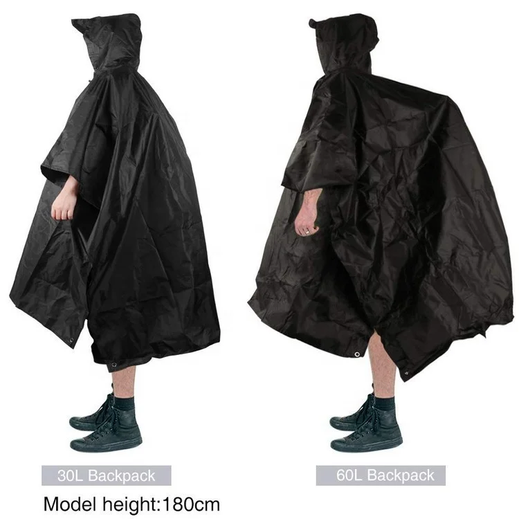 Adult Custom Printed Logo Waterproof Polyester Fabric Reusable Rain Coat Poncho with Hoods and Carry Pouch for Hiking Camping