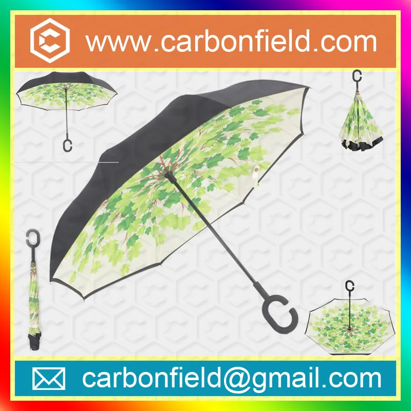 23' c handle green tree printing inverted umbrella upside down