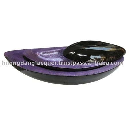 Set of 3 mango bowls in purple, handmade lacquerware bowl Vietnam crafts