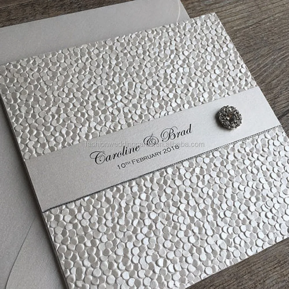 Luxury Personalized Pretty Rose Embossed Pebble Paper Wedding Invitations