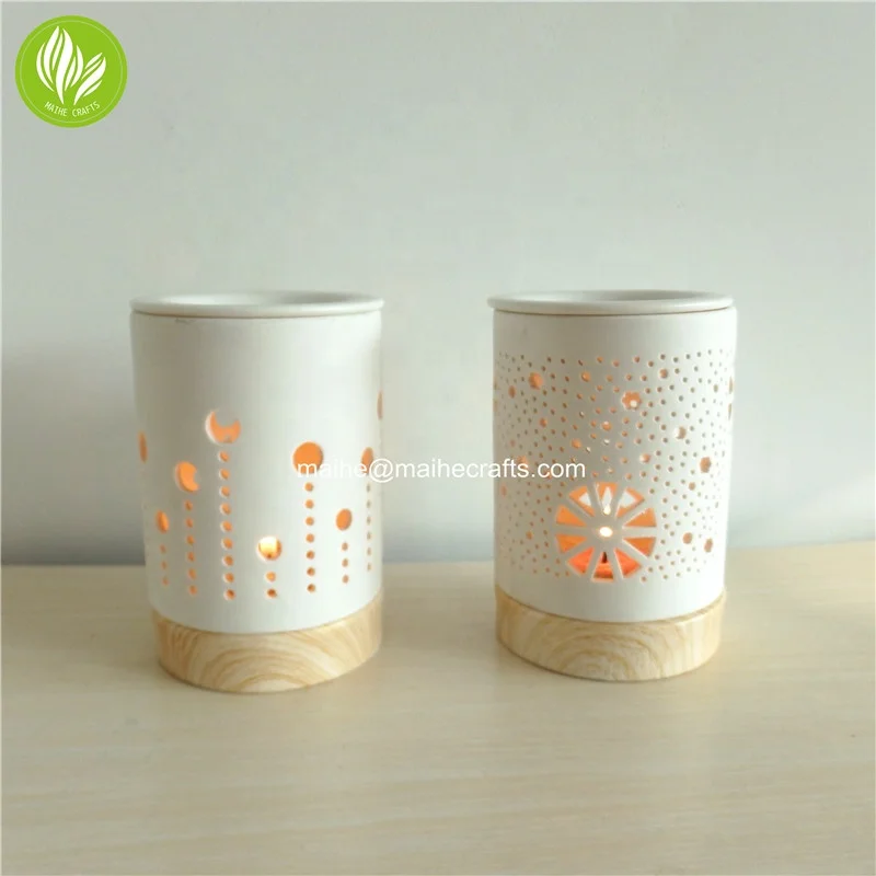 wooden finishing ceramic fragrance oil burner Tea Light oil burner