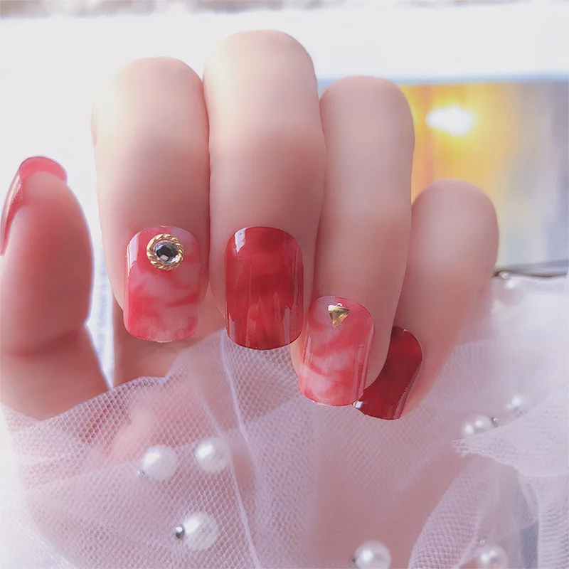 S10 artifical short geometric figure fake nail tips coloured nail 24 pcs wholesale false acrylic tips nail set