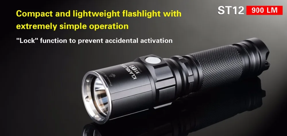 KLARUS ST12 LED Flashlight XM-L2 5 Modes LED 900 Lumens Torch Flashlight Beam Throw 212 Meters Outdoor Sports Flashlight