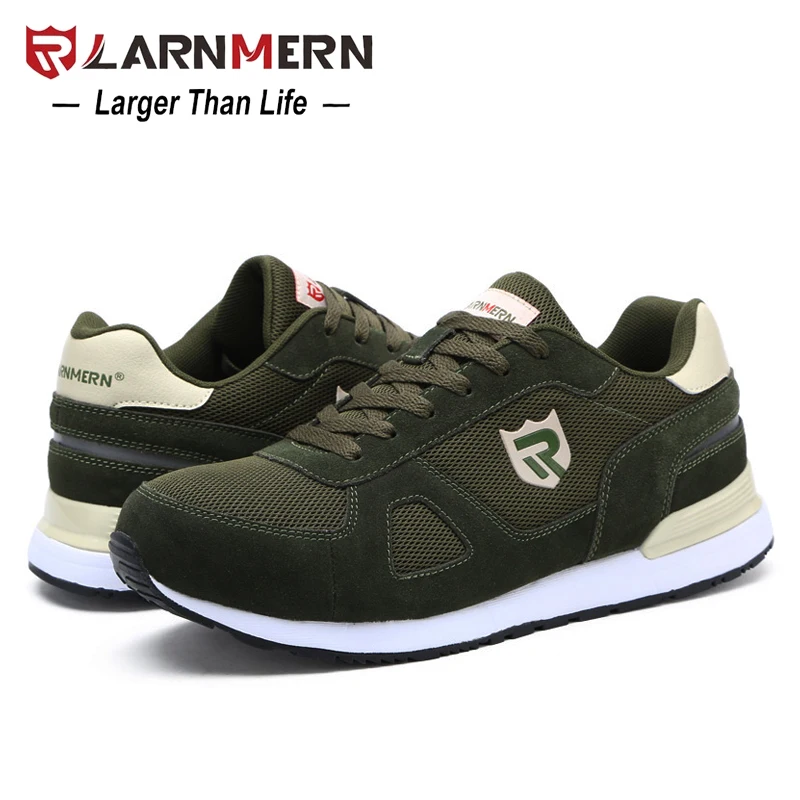 Защитная обувь LARNMERN для мужчин со стальным носком камуфляжная зеленая дышащая замшевая рабочая обувь для мужчин защитная Строительная обувь кроссовки