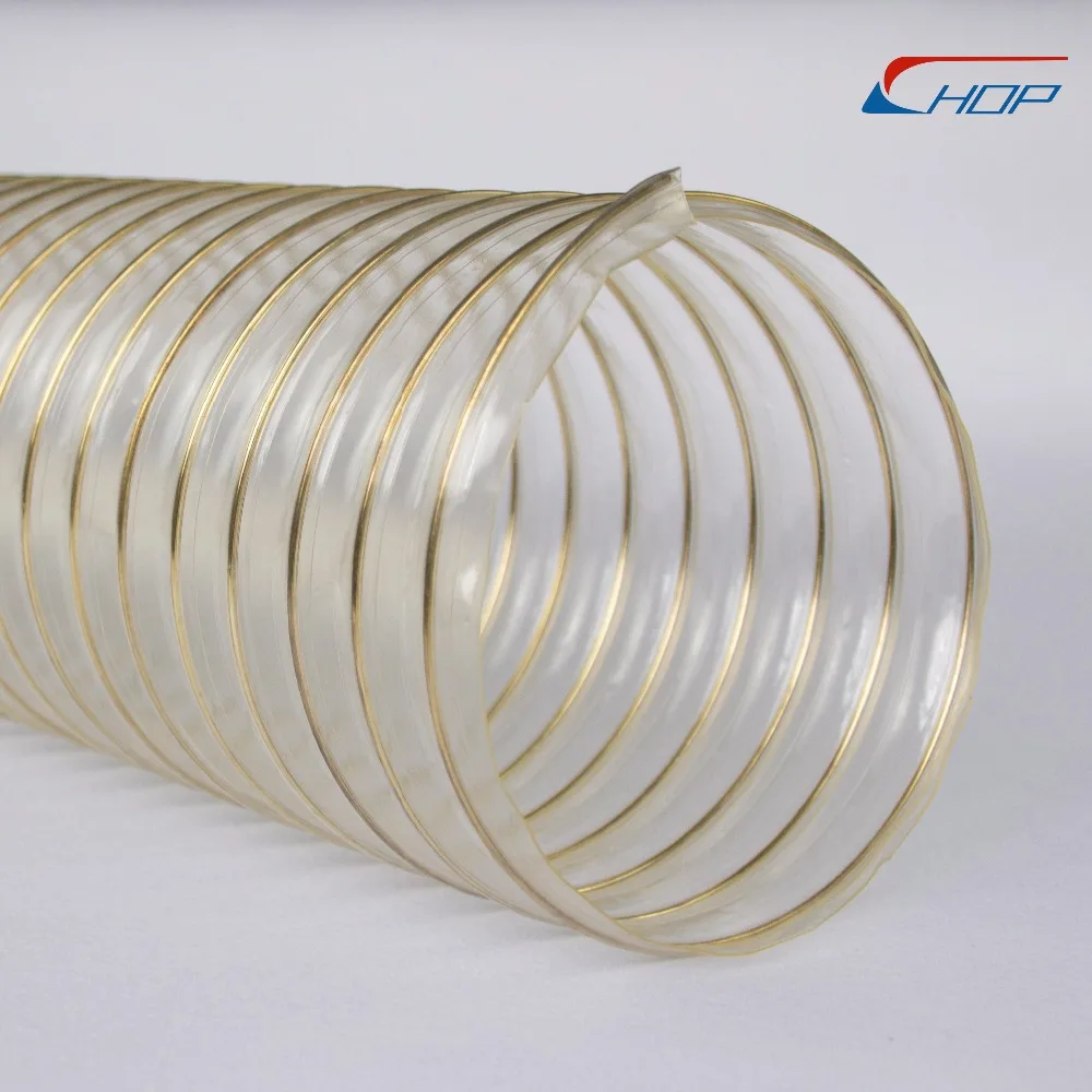 Wood Pellet Delivery Hose Transparent PU Flexible Spiral Woodworking Suction Hose PU / PVC,PU Ventilation System