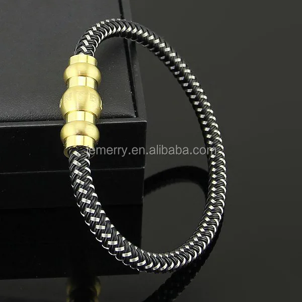 Fashion Healthy Energy Stainless Steel Magnetic Gold-plated Leather  Men Magnetic Custom Bracelet