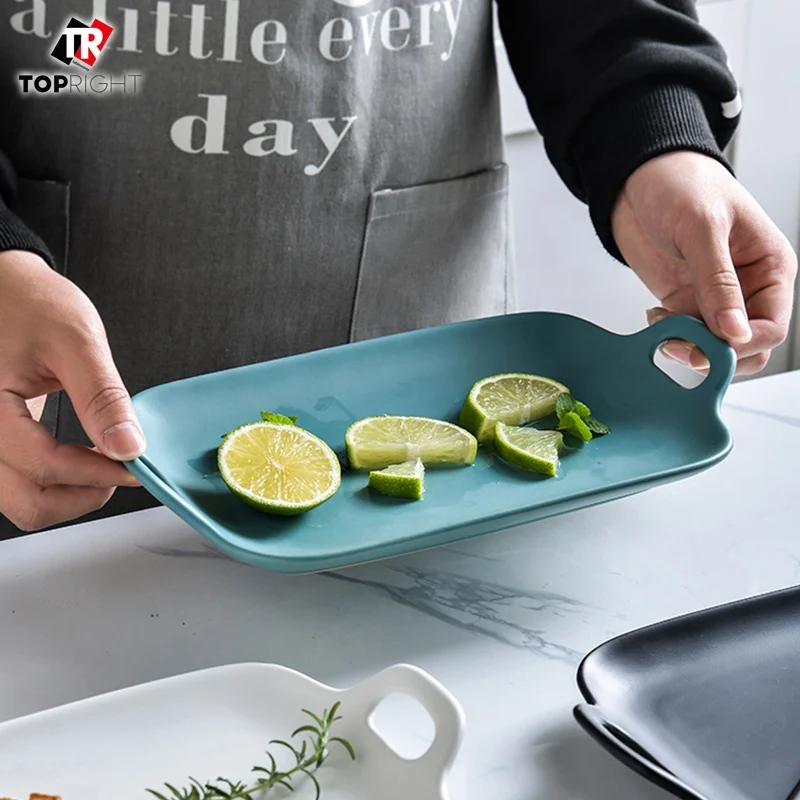 baking dish, Rectangular pan with handles, light blue serving dish