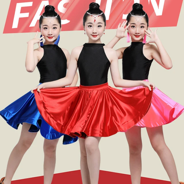 DR072-1 cheap green children girl latin dance dress skirt competition stage costumes exotic training dancewear for kids american