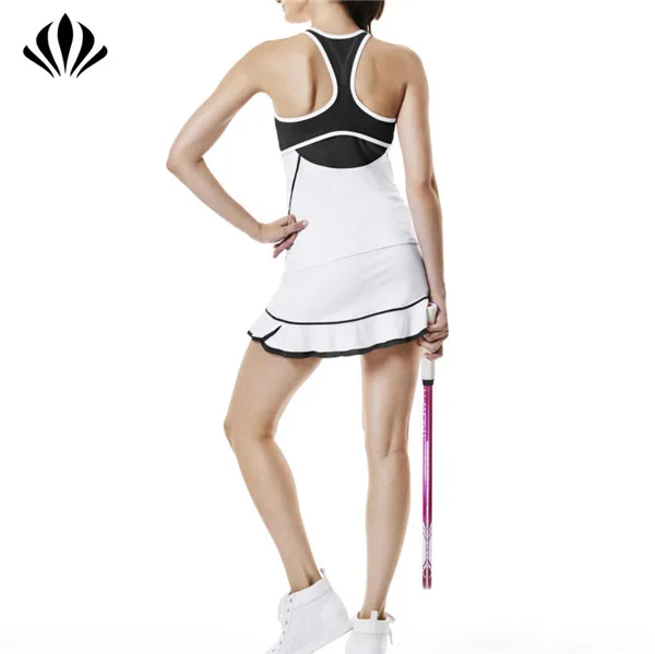 Китайская Фабрика треники, спортивный костюм на от 4 Способ strech теннис костюм с платье без рукавов с глубоким вырезом и tantop и встроенные эластичные шорты с эластичной резинкой на талии юбка