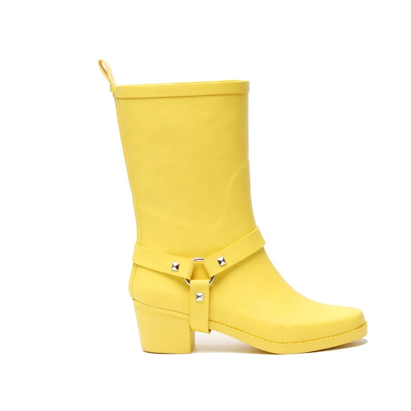 
Green Rainboots Women Mid-Calf Rubber Boots Waterproof Rubber Rainboots Women Rain Footwear With buckle 