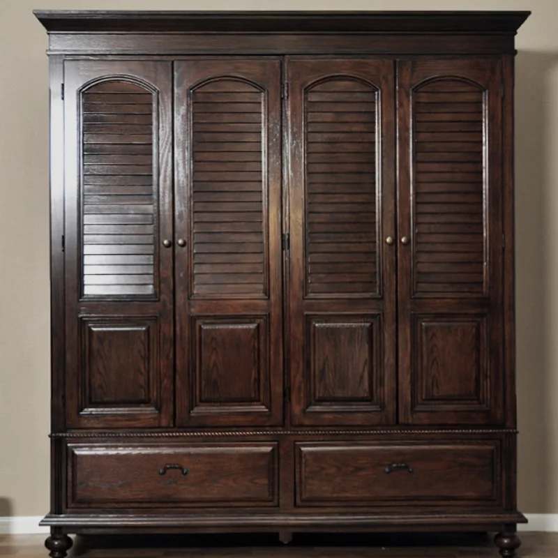 W1-023 Interior Furniture Four Louvers Door Wood Wardrobe Manufactures Interior