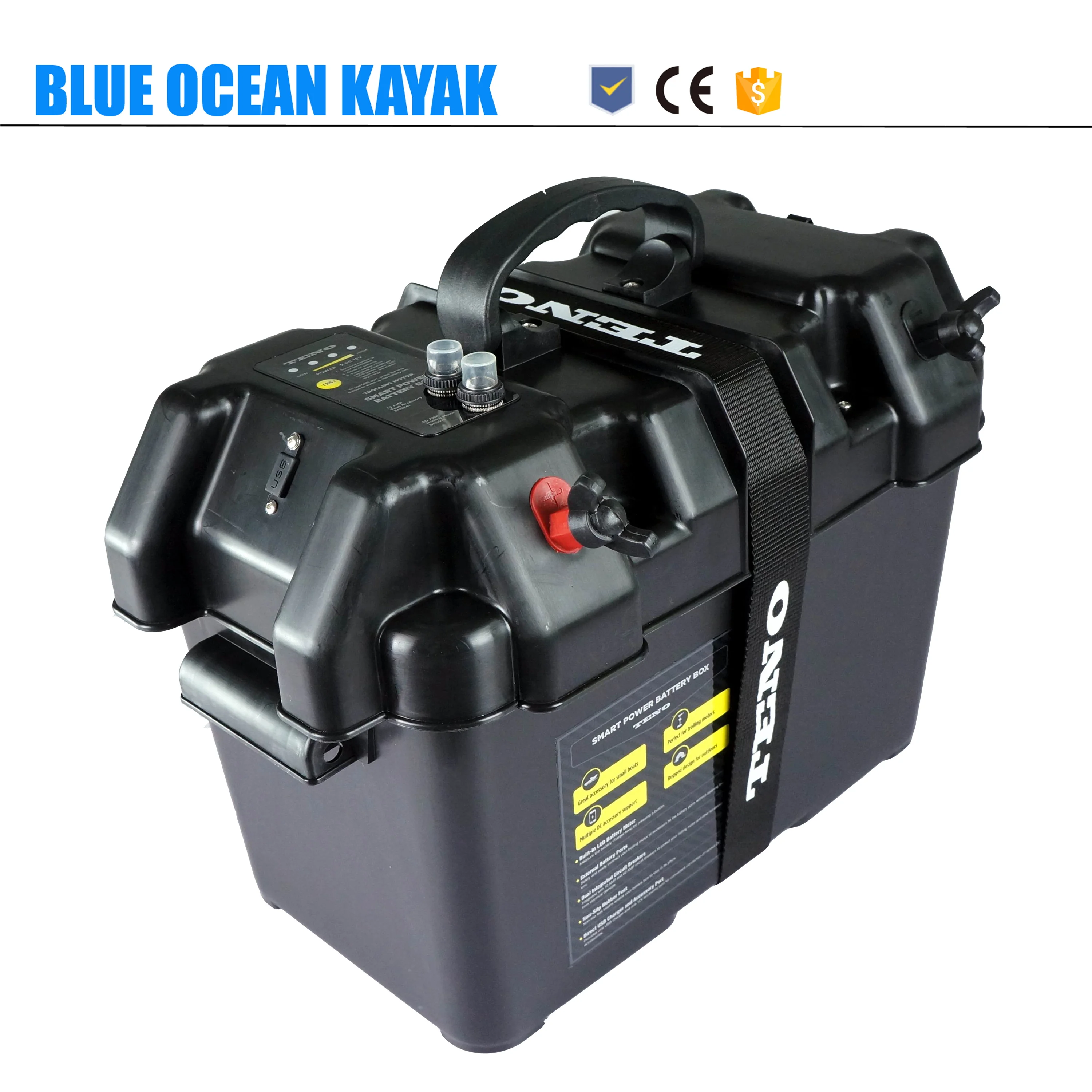 Plastic 12V Waterproof Battery Box with voltmeter USB power charger