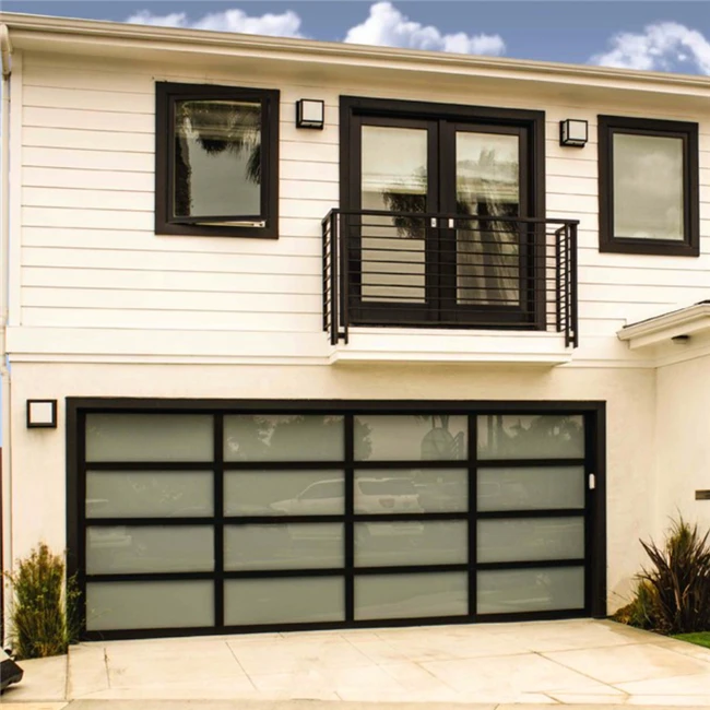 Modern garage door design electric sectional overhead folding aluminum silver frame glass panel garage door prices