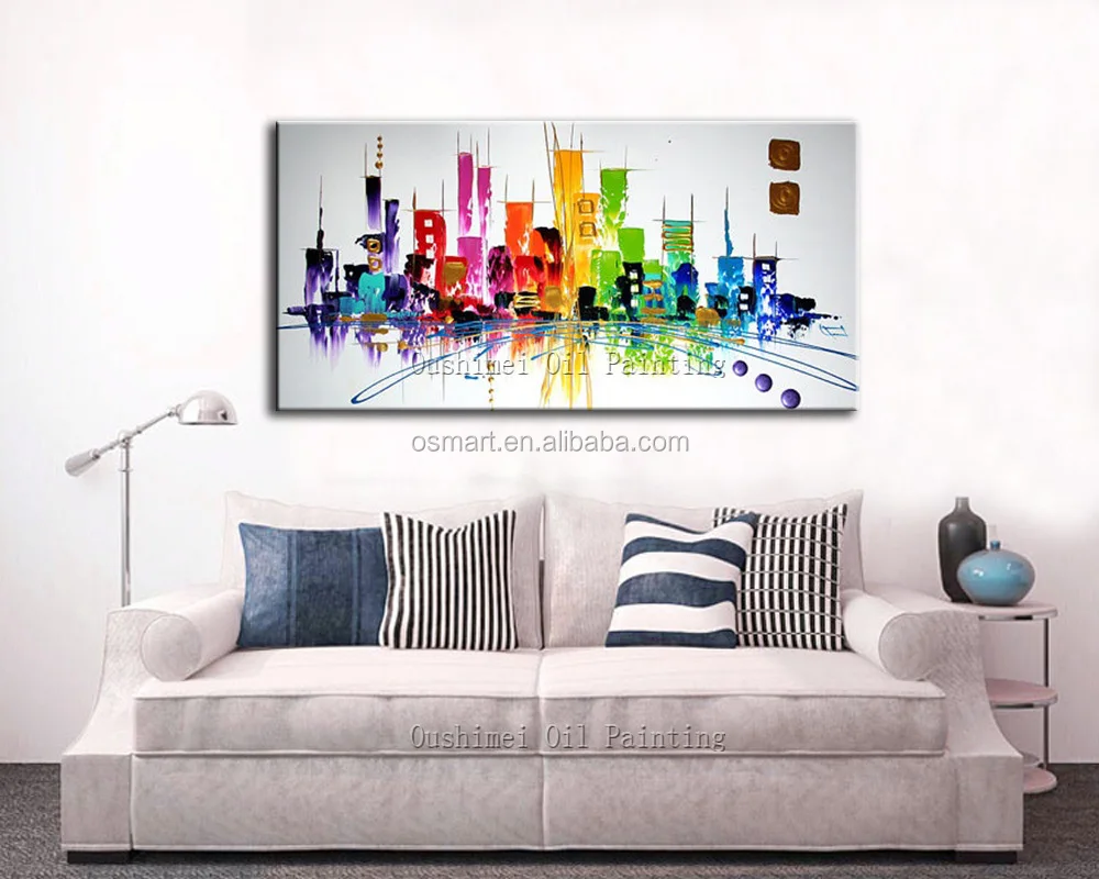 New Craft Pictures Handmade City Building Wall Painting for Home Decor Canvas Abstract City Landscape Oil Painting on Canvas Art