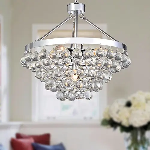 Fashionou Modern K9 Crystal Spiral Raindrop Chandelier Lighting Flush Mount LED Ceiling Light Fixture Pendant Lamp with 4 Lights