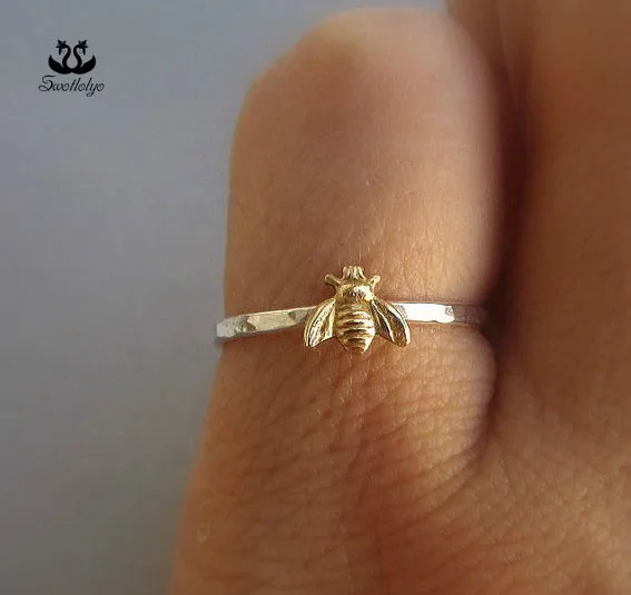 Hot Sale Small Bee Rings 925 Silver Gold Colour Separation Ring