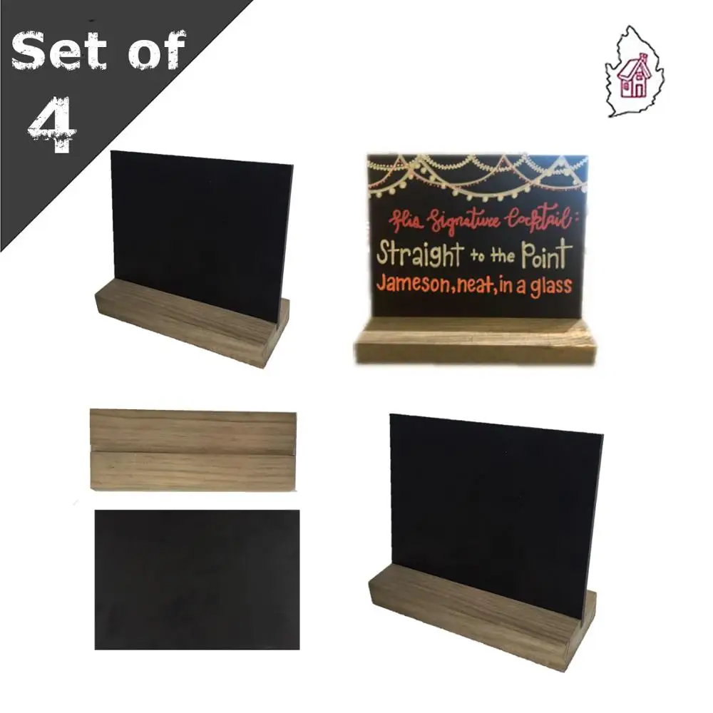 Mini Chalkboard Signs for Table 5 x 6 inch Message Tabletop Chalkboard Sign  with Wood Base Stands Set of  4