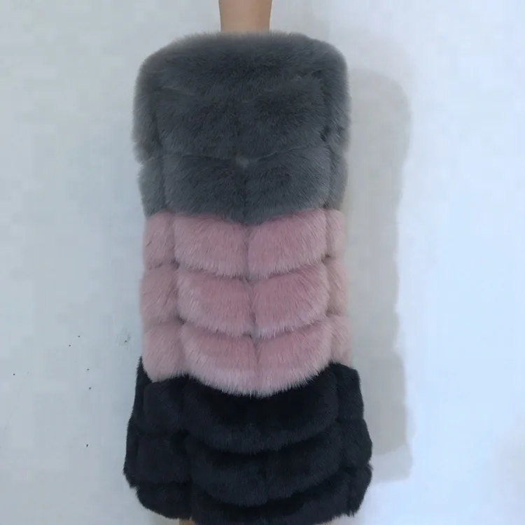 Long type three colors warm vest eco fuax fur coat