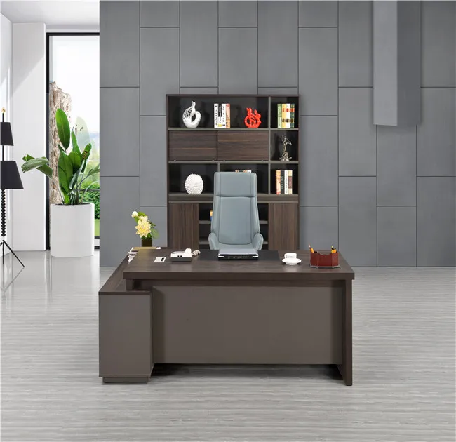 Modern fashion best executive office desk MDF/MFC melamine commercial furniture l shaped black oak wood home desk
