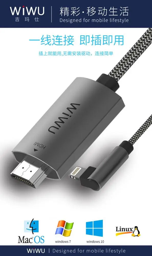  WiWU совместимый с iPhone iPad Lightning к HDMI адаптерному кабелю 1080P цифровой AV адаптер Соединительный шнур Plug and