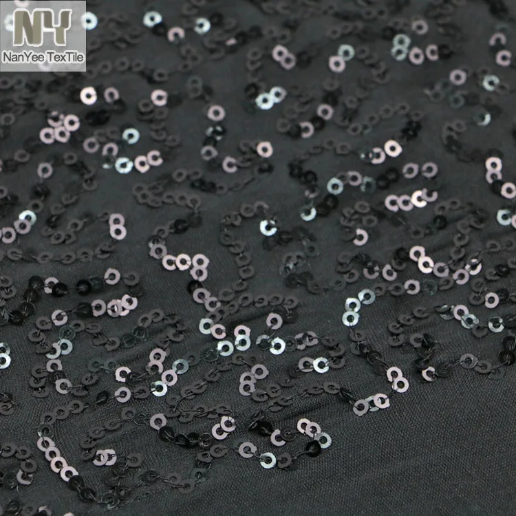 Nanyee Textile Polyester Good Stretch Glamour Black Sequin Knit Fabric