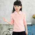 Girls Blouses Shirts New 2016 Fashion Solid Turn Down Lace Flower Blouses Children Girls Cotton Clothes