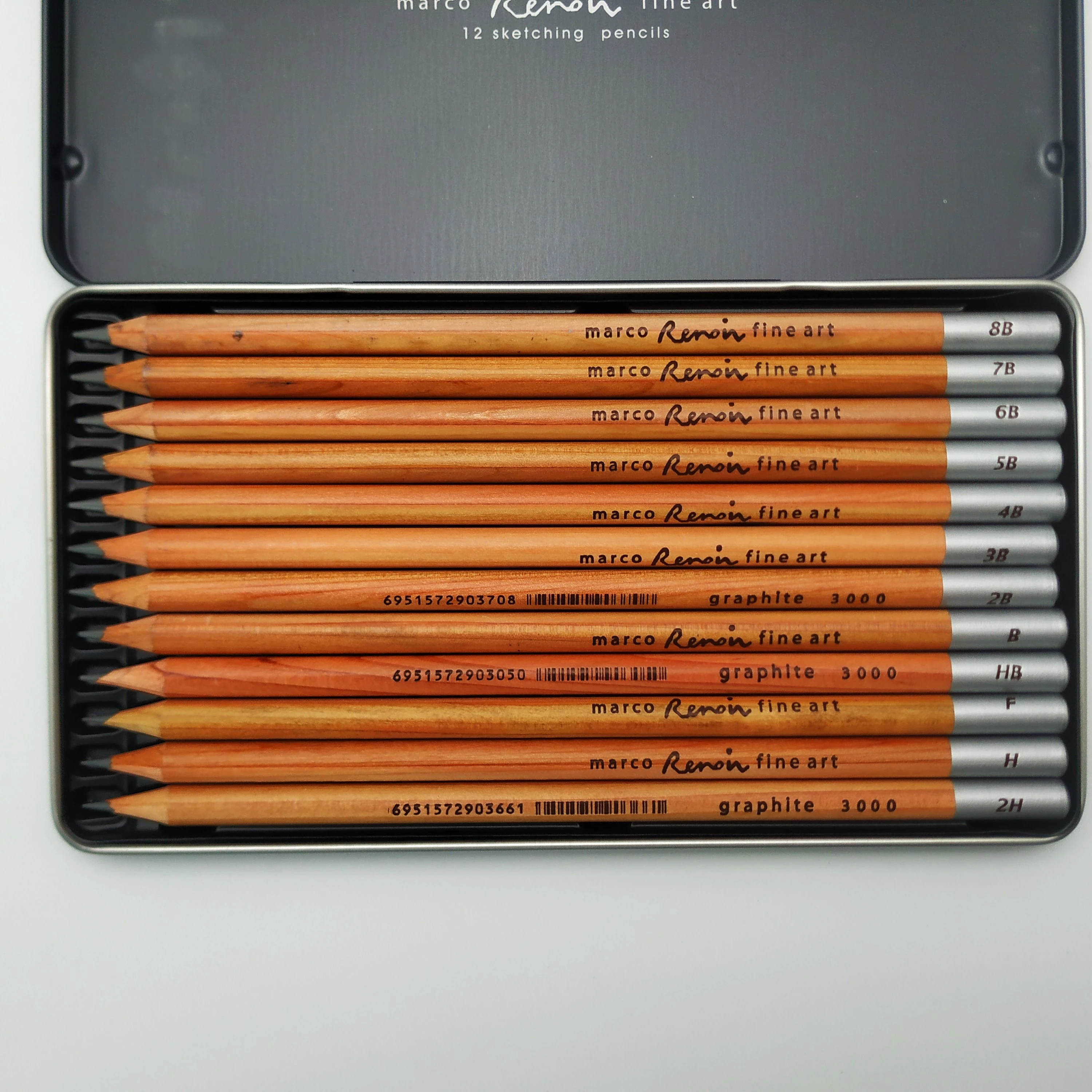 
Hot Sell Customized Logo Printed 12 PCS Sketching Pencils Set 2B 3B 4B Wooden Art Pencils With Metal Box 