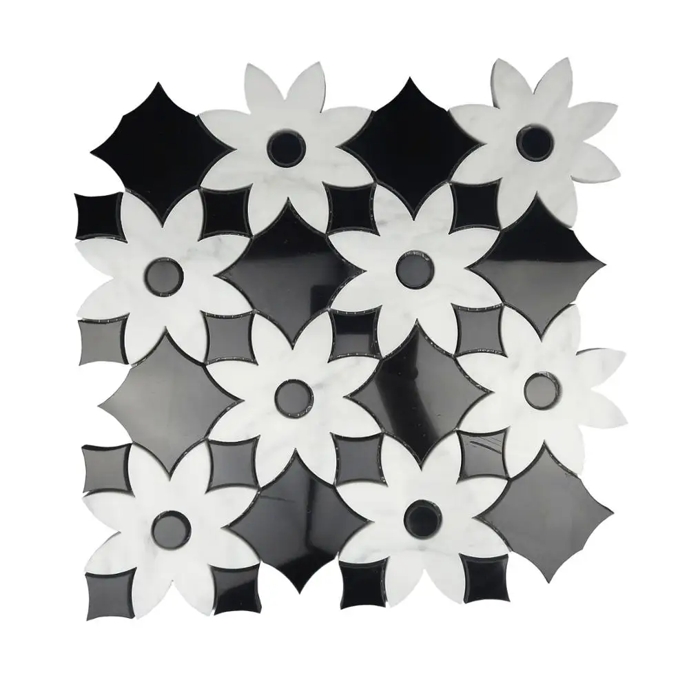black white waterjet design mosaic floor tile price in inida
