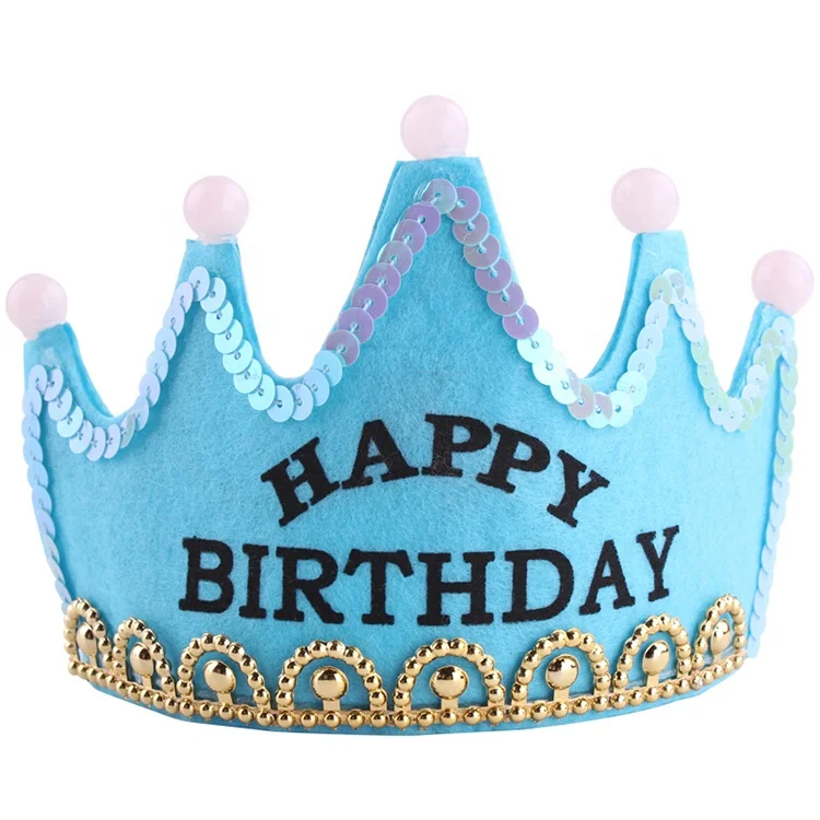 Kids LED Flashing Birthday Cap Non-woven King Princess LED Crown Glowing Birthday Party LED Hat