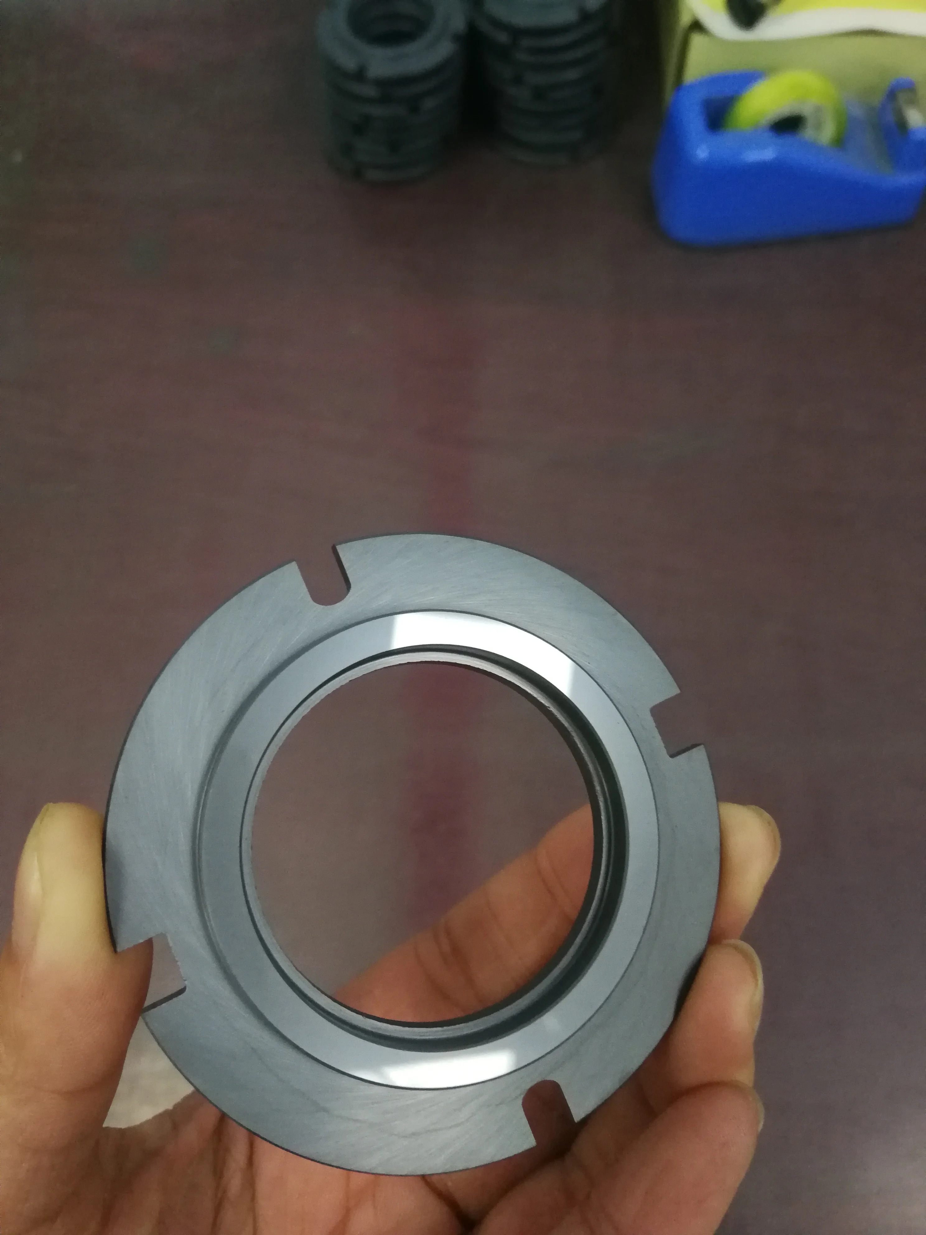 High precision sintered silicone carbide sealing ring with 4 slots