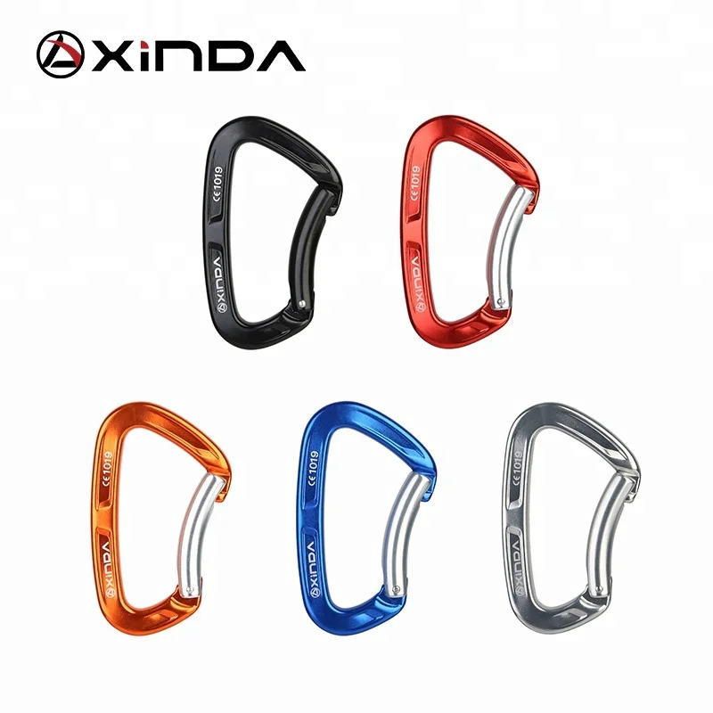 XINDA manufacturer direct supply 25kN CE UIAA bent gate 7075 aluminum carabiner  for climbing