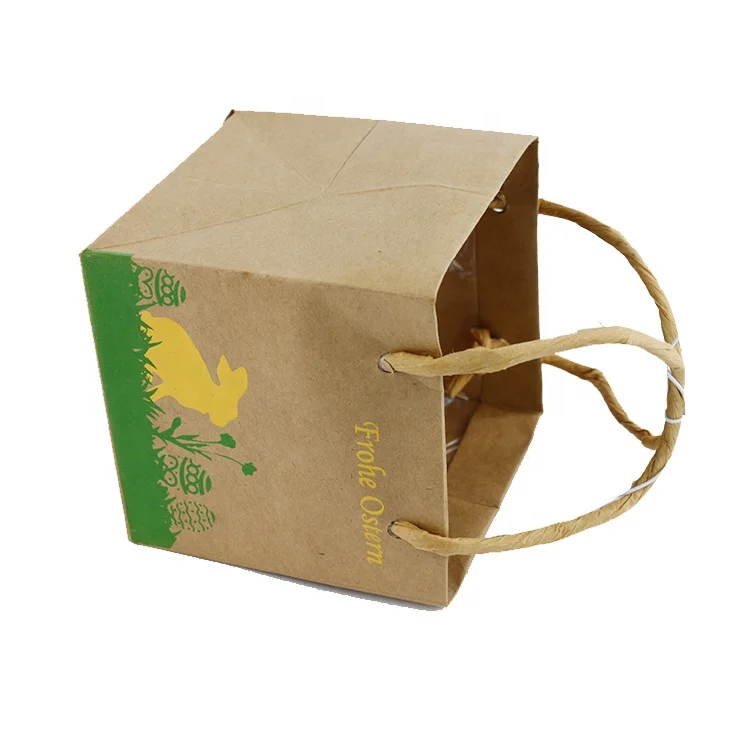 Mini kraft flower carrier bags Logo Printed Brown pot boxes seed planter with twisted Paper handle