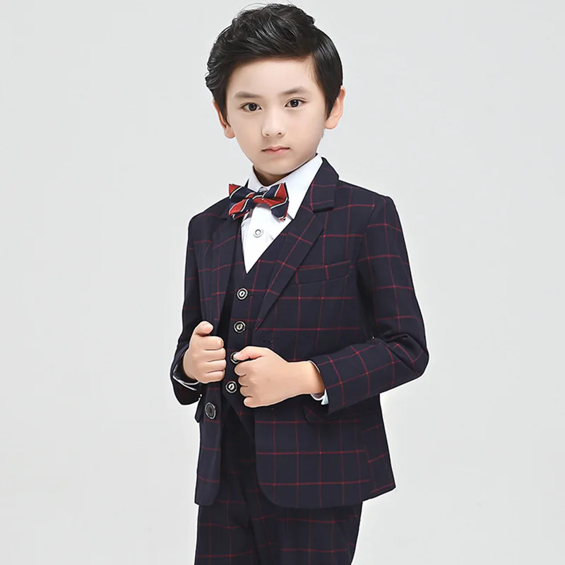 Официальный костюм для мальчиков на заказ, костюм с платьем на пуговицах, клетчатый костюм для малышей, блейзер, костюм из двух предметов, дизайнерский костюм с рисунком