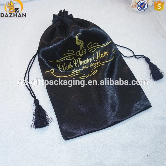 Черный с принтом расширение упаковка Атлас мешок для волос