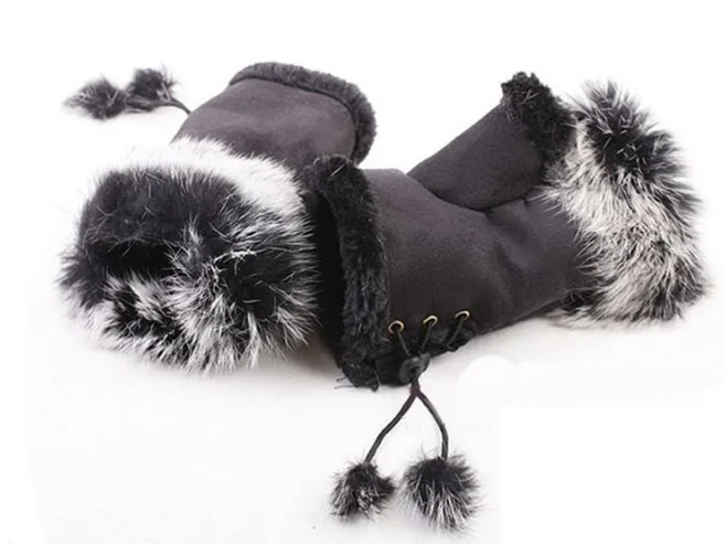 fashion winter warm faux fur fabric fingerless gloves ladies fashion mitten driving gloves