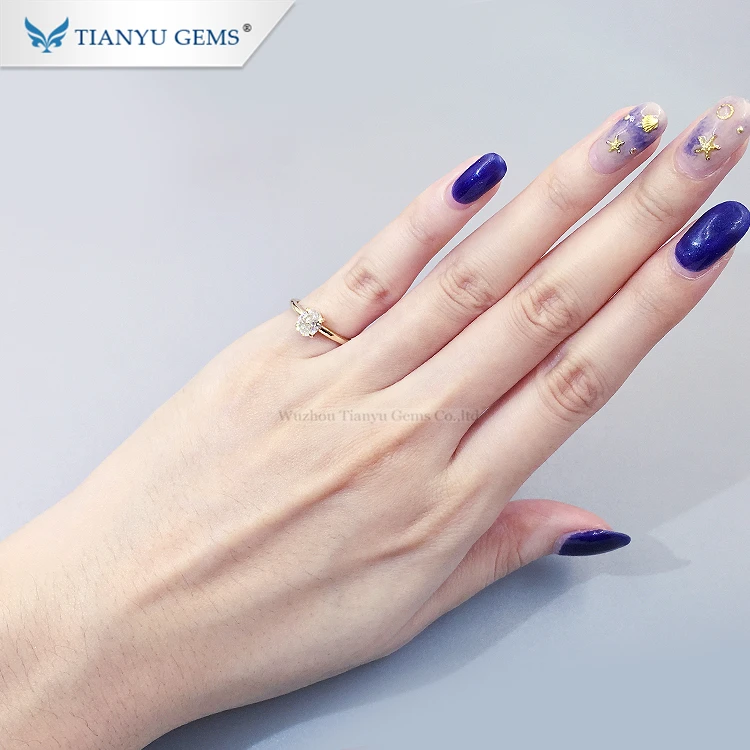 Tianyu gems simple design yellow gold oval shape moissanite engagement ring for women