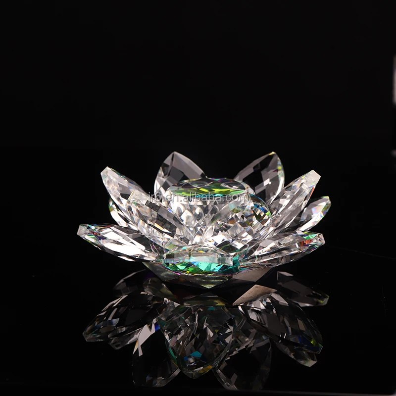 Lotus Crystal Glass Home Decoration Paperweight Ornament Feng Shui Flower Decor Collection Adornment
