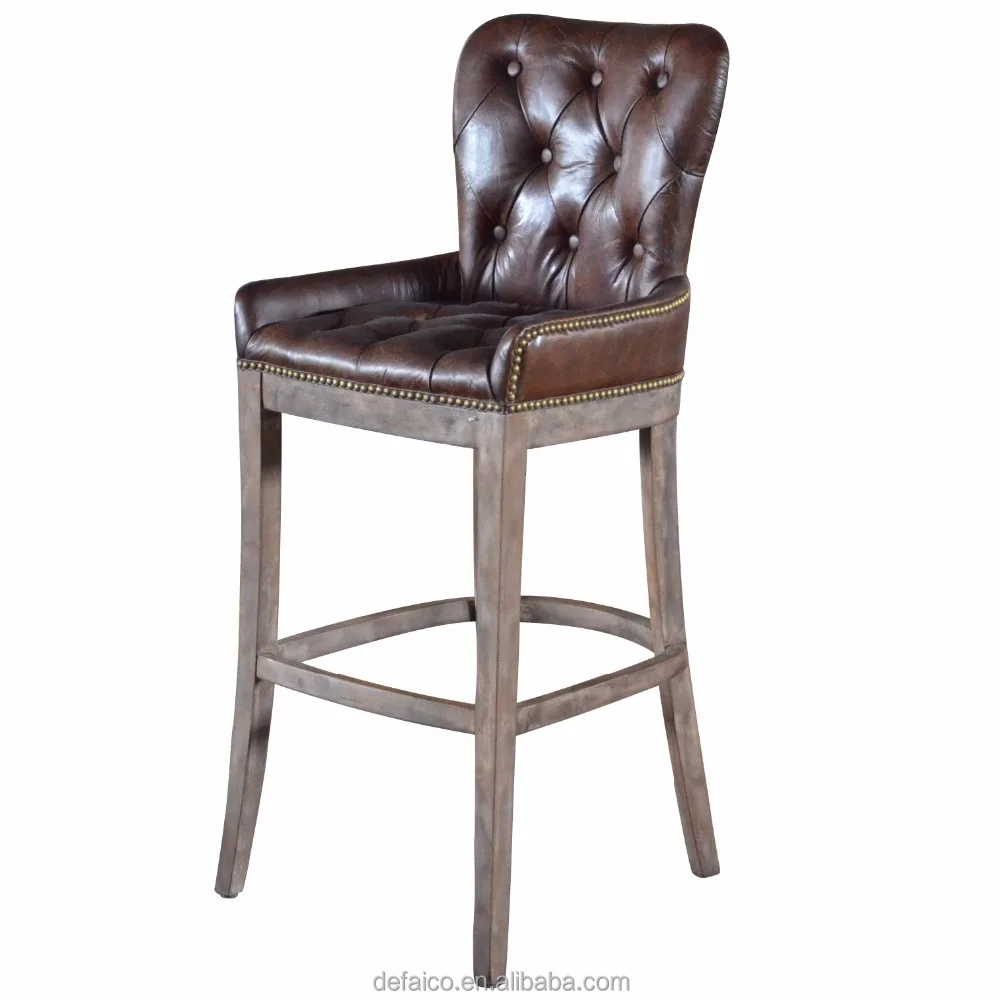 Goolee Vintage Leather Bar Stool Wood Chair Counter Height