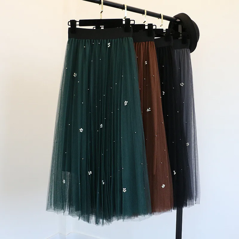 B13172A korea style lady mesh beaded gauze skirts