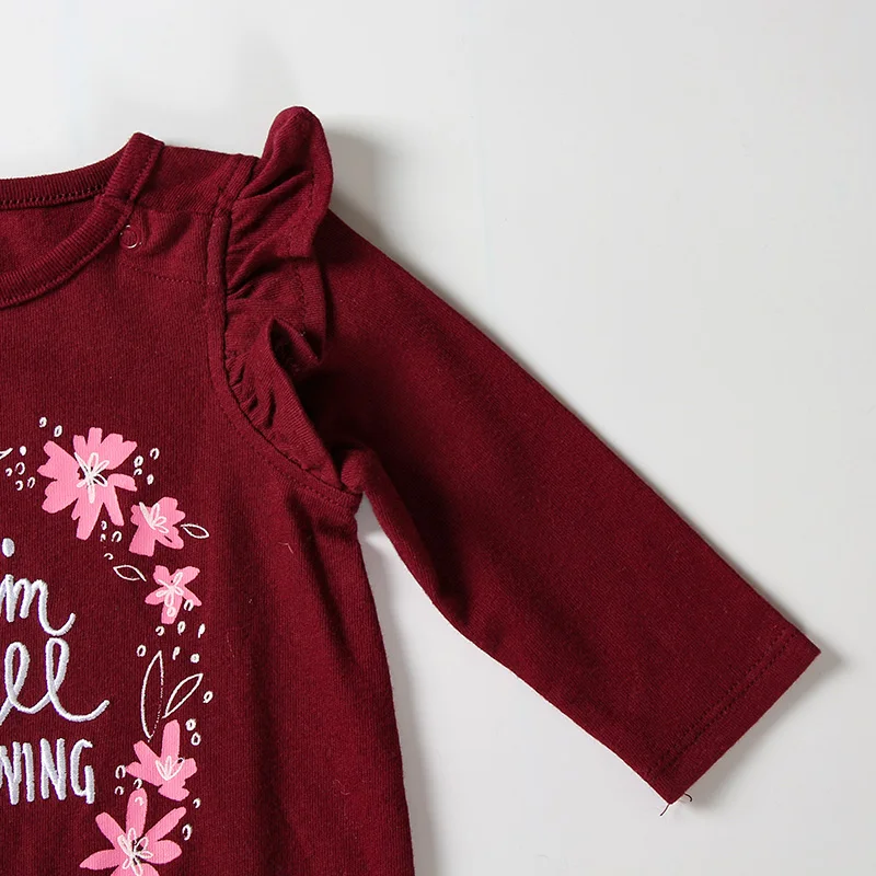 Custom Premium Spring Knitted Long Sleeve Long Leg Baby Rompers With Ruffle Along Armhole