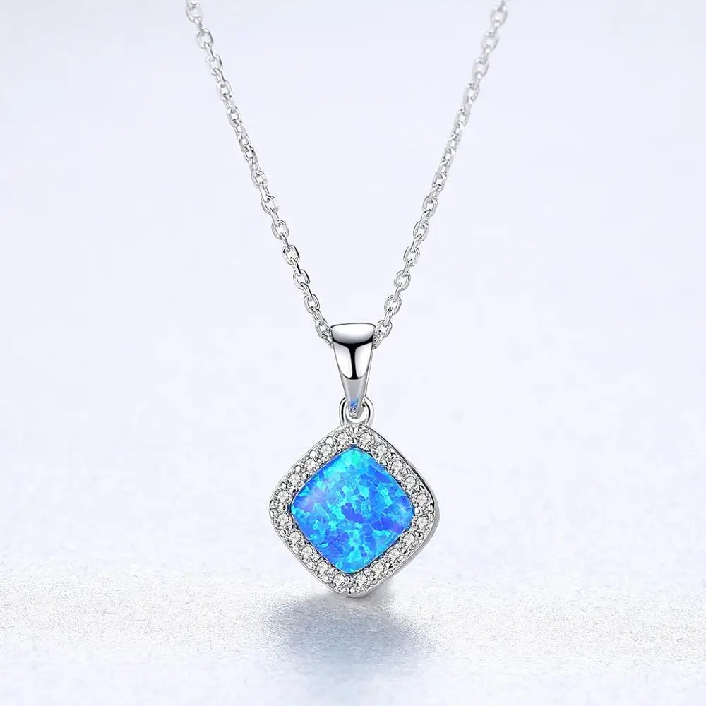 CZCITY Square Custom Diamond Chain Pendant Jewelry Dainty 925 Silver Good Quality Opal Necklace