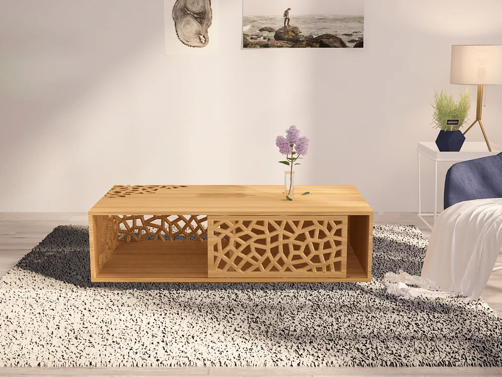 Slide Modern Design for living room Solid Bamboo Coffee Table with sliding door