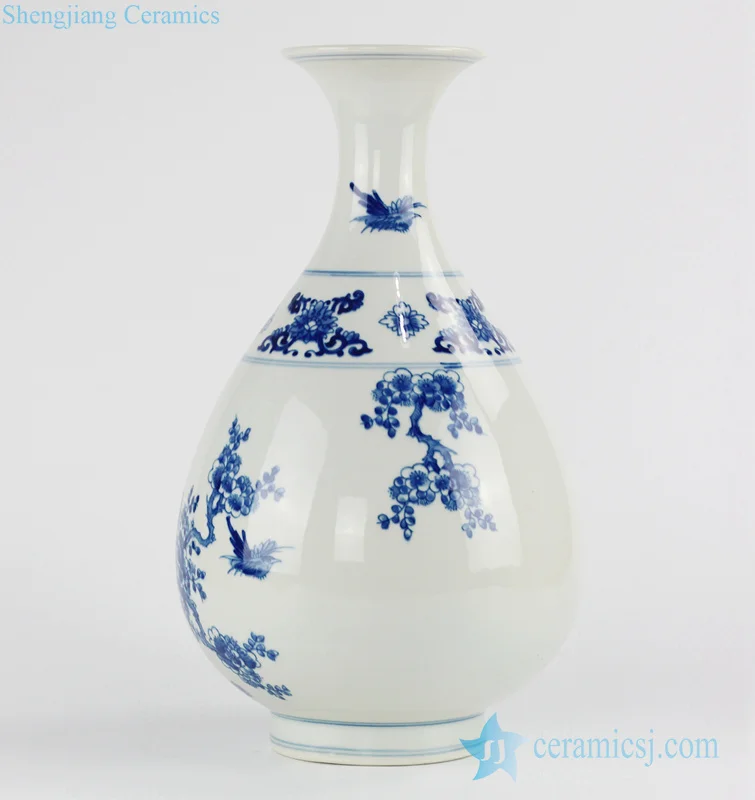 RZJP02 Classic Asian blue and white bird and flower porcelain spring bottle