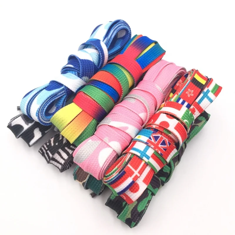 Factory Custom flat colorful printed shoe laces design in stock