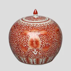 Chinese porcelain home decorative flower vase ceramic jar with red and white painting food can