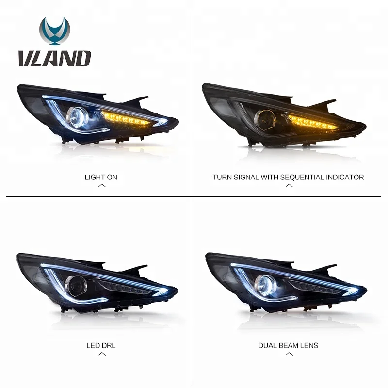 VLAND manufacture factory  Bi-projectors New LED Head light SONATA 2011-2014 FOR HYUNDAI SONATA  HEADLAMP