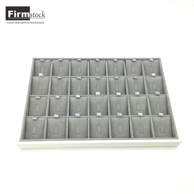 Customized 28 grid removable ring  display grey velvet jewelry tray for rings wooden MDF jewelry display tray