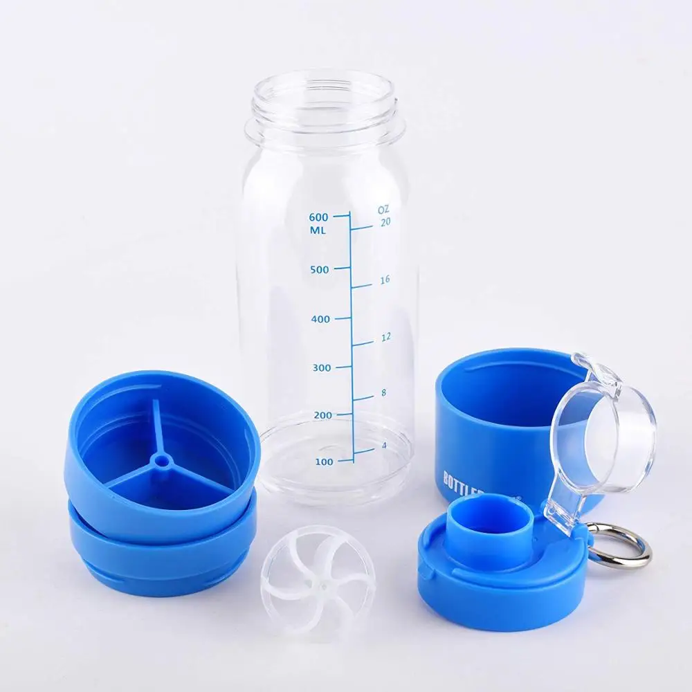 
BPA free tritan water shaker bottle with storage for energy powder protein nutrition shaker bottle for gym come with compartment 