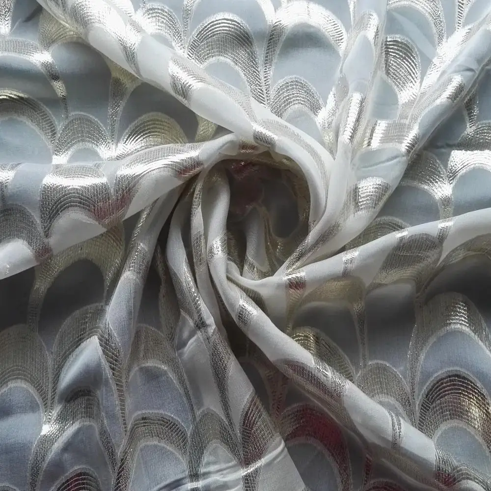 Silk jacquard  with gold metallic  lurex chiffion fabric